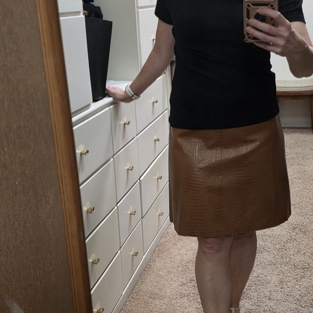 Chicwish Faux Leather Textured Brown A-line Skirt